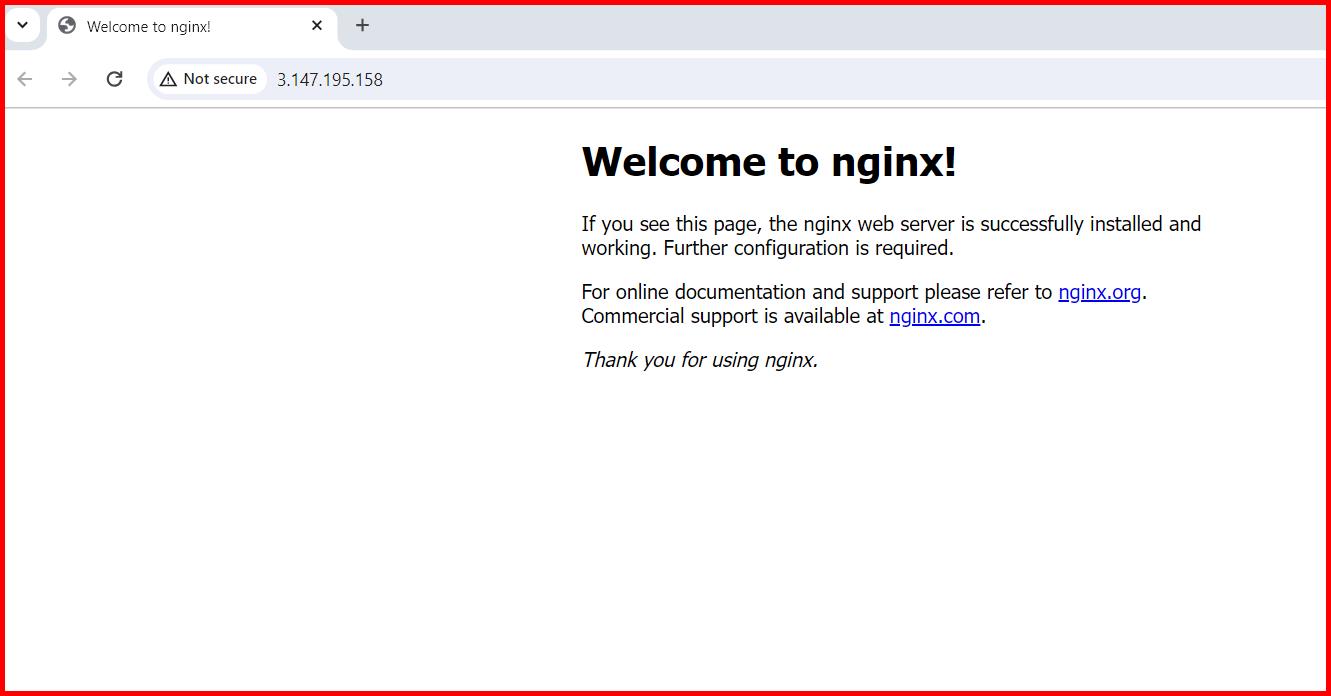 Picture showing the home page of the nginx